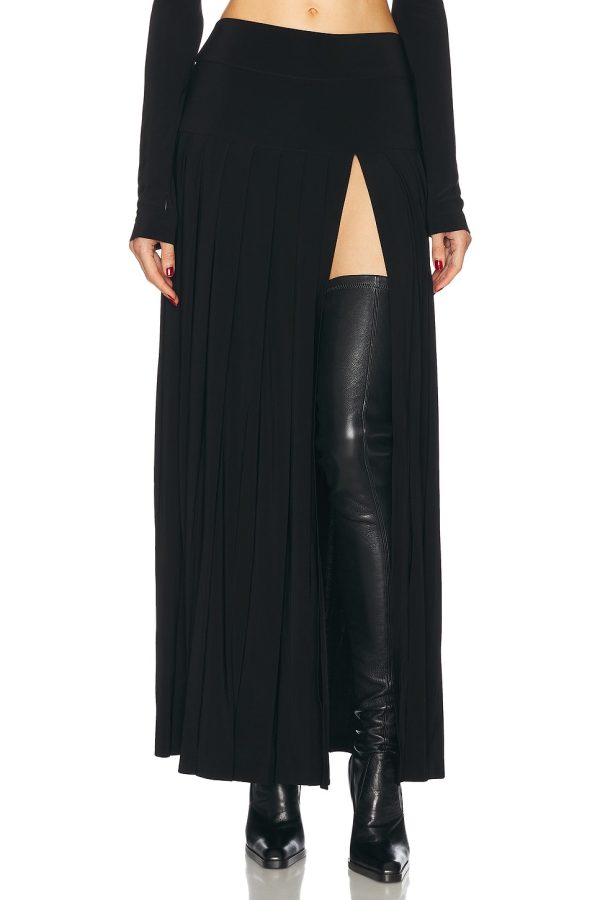 Norma Kamali for FWRD Pleated Long Skirt in Black - Black. Size L (also in S, XS).