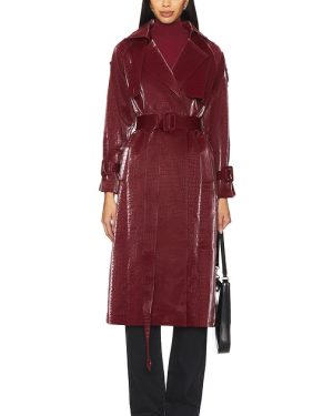 Nubyen Sleepless in Seattle Trench Coat in Burgundy. Size M, S, XL, XS.