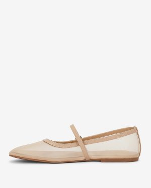 Nude Mesh Ballet Flats Round Toe Slip On Mary Jane Ballerina Flats