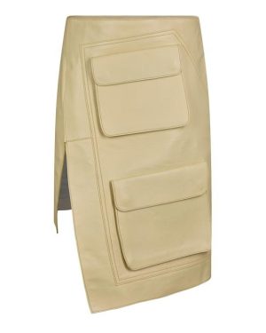 OFF WHITE A-Line Leather Skirt - Green
