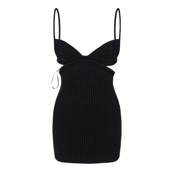 OFF WHITE Cut Out Rib Mini Dress - Black