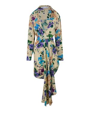 OFF WHITE Floral Asymmetric Shirt Dress - Beige