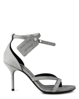 OFF WHITE Glitter Heeled Sandal - Silver