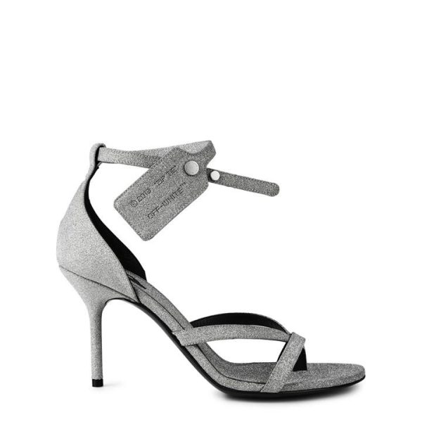 OFF WHITE Glitter Heeled Sandal - Silver