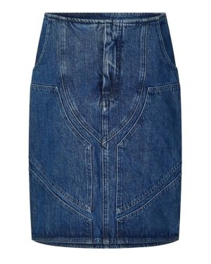 OFF WHITE Logo Patch Denim Midi Skirt - Blue