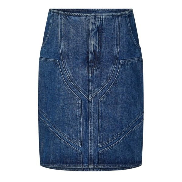 OFF WHITE Logo Patch Denim Midi Skirt - Blue