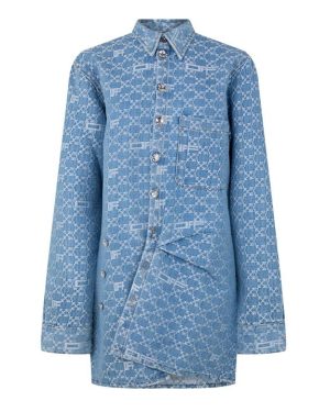 OFF WHITE Monogram Mini Shirt Dress - Blue