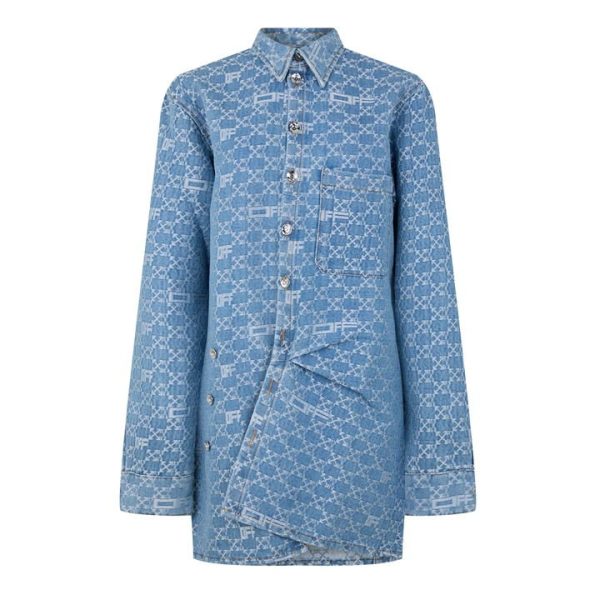 OFF WHITE Monogram Mini Shirt Dress - Blue