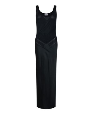 OFF WHITE Satin Net Lace Maxi Dress - Black