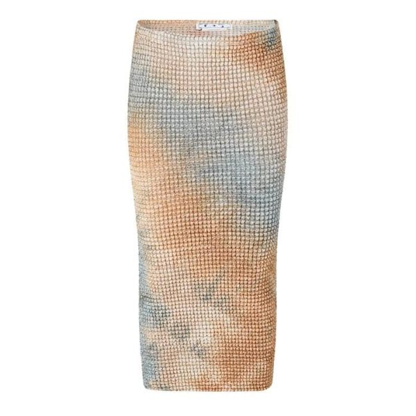OFF WHITE Smocked Tie-Dye Pencil Skirt - Beige