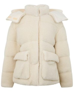 OFF WHITE Teddy Puffer Jacket - Cream