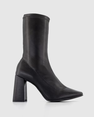 OFFICE Activate Heeled Sock Boots Black Faux Leather, 8
