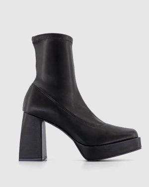 OFFICE Axe Platform Heeled Sock Boots Black, 8