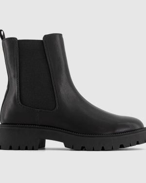 OFFICE Womens Agile Chunky Chelsea Boots Black PU, 3