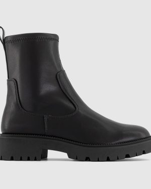OFFICE Womens Andi Chunky Sole Sock Boots Black PU, 3