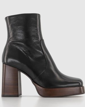 OFFICE Womens Arlo Heeled Platform Boots Black Leather, 6