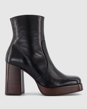 OFFICE Womens Arlo Heeled Platform Boots Shiny Black Leather, 3