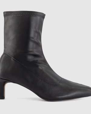 OFFICE Womens Ashton Heeled Sock Boots Black PU, 3