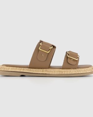 OFFICE Womens Earth Addict Swan Double Buckle Mules Tan, 4
