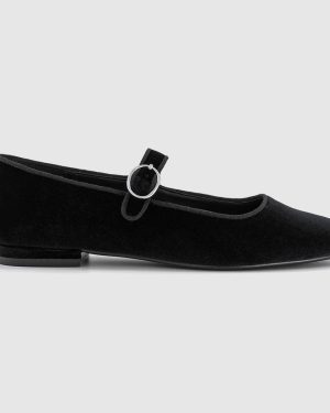 OFFICE Womens Fanfare Single Strap Mary Jane Ballet Flats Black Velvet, 4