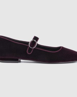 OFFICE Womens Fanfare Single Strap Mary Jane Ballet Flats Burgundy Velvet Red, 4