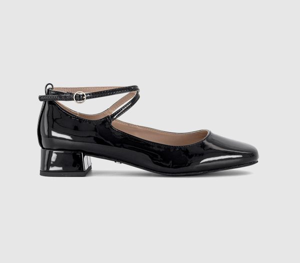 OFFICE Womens Francesca Cross Over Ankle Strap Mary Janes New Black Patent, 6