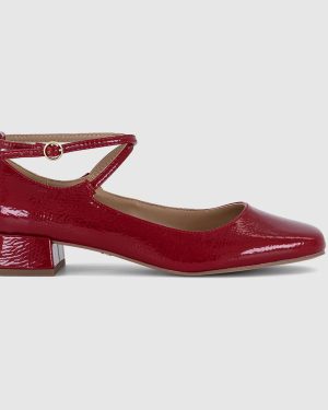 OFFICE Womens Francesca Cross Over Ankle Strap Mary Janes Red, 4