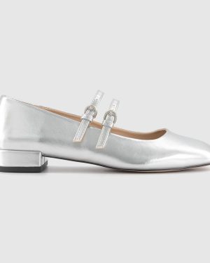 OFFICE Womens Frenchkiss Patent Two Strap Mary Janes Silver, 7