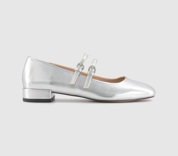 OFFICE Womens Frenchkiss Patent Two Strap Mary Janes Silver, 7