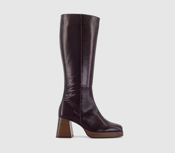 OFFICE Womens Klara Platfrom Heeled Knee Boots Berry Leather Red, 4