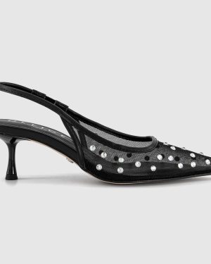 OFFICE Womens Madison Point Court Kitten Heels Black Mesh Embellished Multi, 4