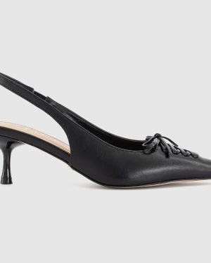 OFFICE Womens Missy Lace Up Detail Slingback Kitten Heels Black, 3