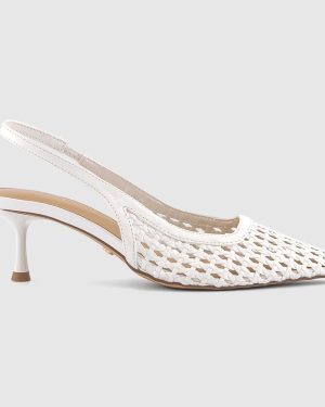 OFFICE Womens Misty Basket Weave Slingback Kitten Heels White, 3