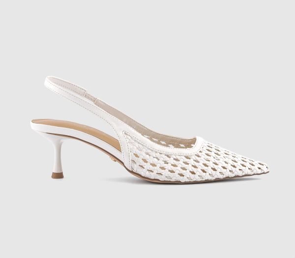 OFFICE Womens Misty Basket Weave Slingback Kitten Heels White, 3