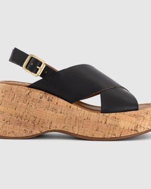 OFFICE Womens Mojito Cross Over Cork Wedge Heels Black, 3
