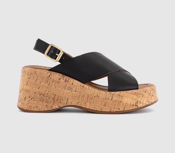 OFFICE Womens Mojito Cross Over Cork Wedge Heels Black, 3