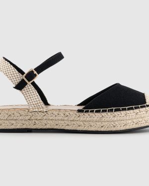 OFFICE Womens Sadie Closed Toe Flatform Espadrilles Black Canvas, 5