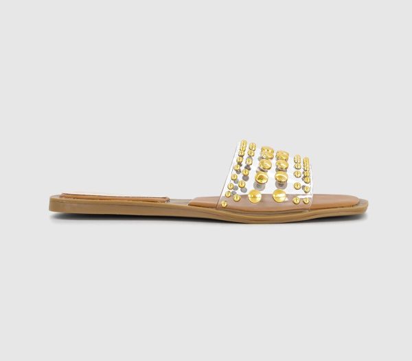 OFFICE Womens Saskia Stud Embellished Sliders Clear White, 3