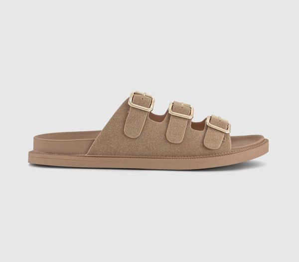 OFFICE Womens Saturn 3 Strap Footbed Sliders Beige