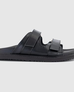 OFFICE Womens Sunseeker Double Strap Footbed Sliders Black, 3