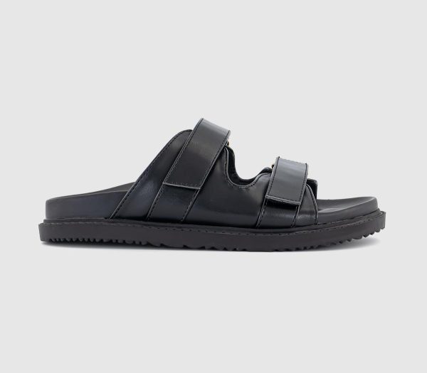 OFFICE Womens Sunseeker Double Strap Footbed Sliders Black, 3