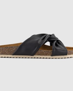 OFFICE Womens Sustain Twist Knot Footbed Sandals Black, 4