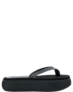 OSOI boat Black Flip Flops With Chunky Sole In Leather Woman