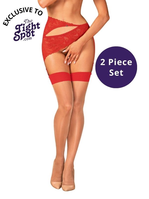 Obsessive Glossy Plain Top Stockings & Garter Belt Set