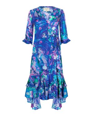Ocean Current Midi Ruffle Wrap Dress