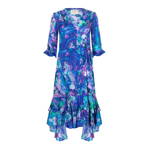 Ocean Current Midi Ruffle Wrap Dress
