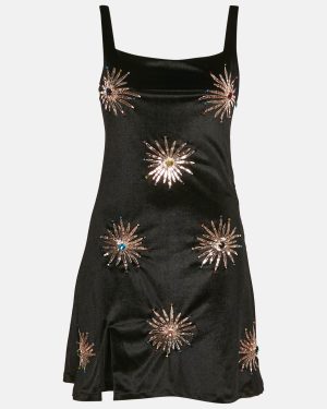 Oceanus Swimwear Black Velvet Embellished Mini Dress S