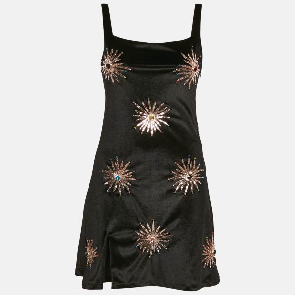 Oceanus Swimwear Black Velvet Embellished Mini Dress S