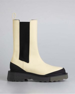 Off White Calf Sponge Chelsea Boots - Cream
