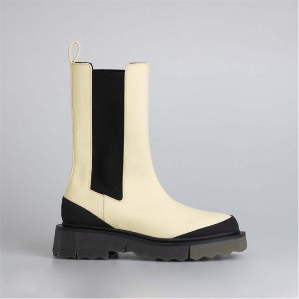 Off White Calf Sponge Chelsea Boots - Cream